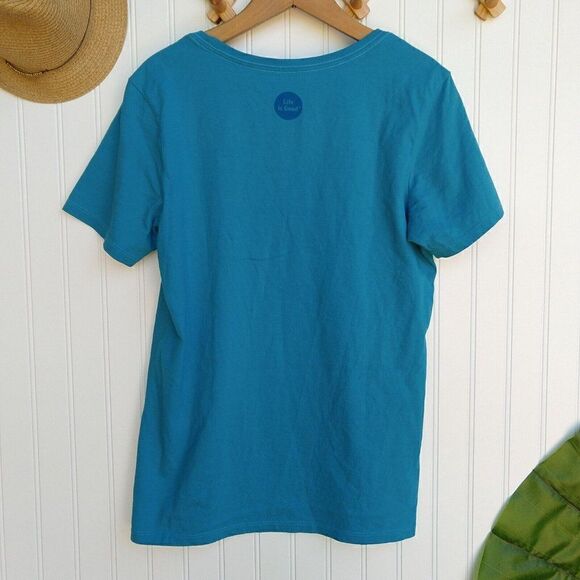 Life is Good Golden Retriever T Shirt Top Size M Green Patchwork Dog Print Tee - Picture 6 of 6